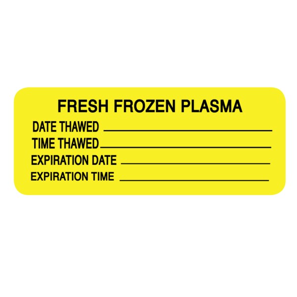 Label, Fresh Frozen Plasma 7/8" x 2-1/4" Yellow w/Black